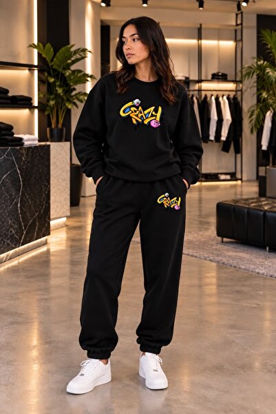 FAEL LİFE Crayz Unisex Printed Sweatshirt and Sweatpants Oversize Premium Set