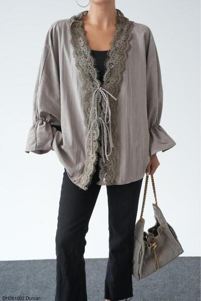 Lupies Women's Lace Detailed Cardigan with Ties