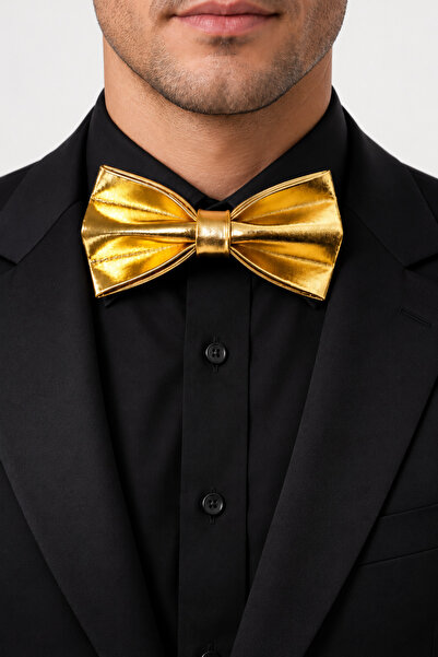 ELROZO Adult Gold Metallic Bow Tie