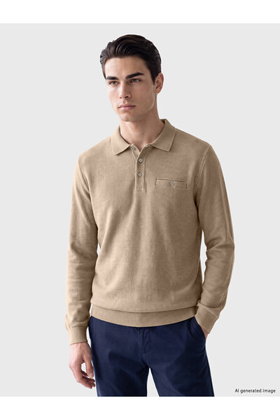 LC Waikiki Vizyon New Season Beige Polo Collar Men's Sweatshirt