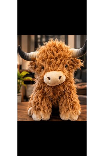 Toys 30 CM Kahverengi Uzun Tüylü Boynuzlu Boğa Peluş Oyuncak – Sevimli Yumuşa...