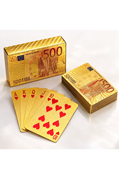 FG KONNİCHİWA 500 Euro Desenli Gümüş Renk İskambil Kartları – 54 Kart Oyun De...