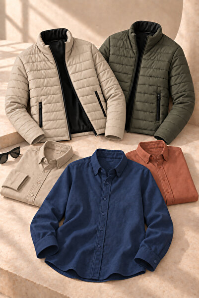 OTAKU 5-Piece Men's Combination Set – 2 Puffer Jackets with Stand Collar + 3 ...