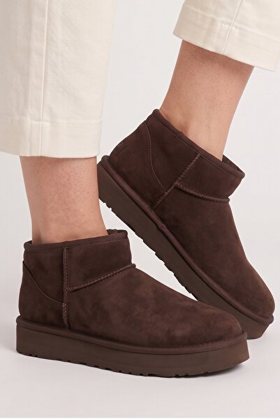 Sista Shoes Super Ultra Mini Bitter Brown Suede Trendy Thick Sole Women's Boots with Fur Inside