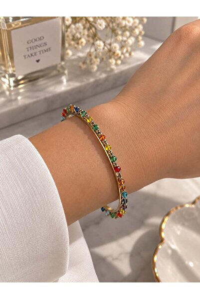 MARE BUTİK Gold Bracelet with Colorful Stone Detail