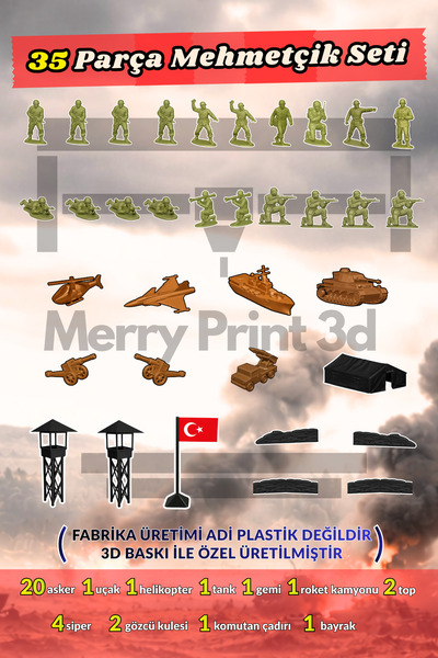 35 Parça Mehmetçik Asker Seti | Özel Üretim Askeri Strateji Oyuncak Seti (Fabrikasyon Değildir)