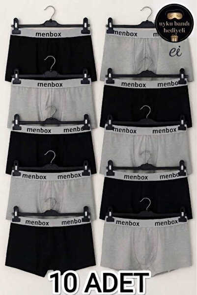 MENBOX 10-Pack (5 Black, 5 Gray) Cotton Lycra Flexible Plain Men's Boxer Set ...