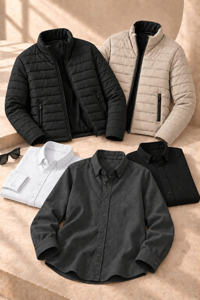 OTAKU 5-Piece Men's Combination Set – 2 Puffer Jackets with Stand Collar + 3 ...
