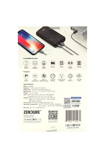 Zendure شاحن باور بانك A5 سريع الشحن 3.0 بسعة 16750 مللي أمبير مع 3 منافذ USB - منفذان USB/USB-C - متجر جارير السعودية