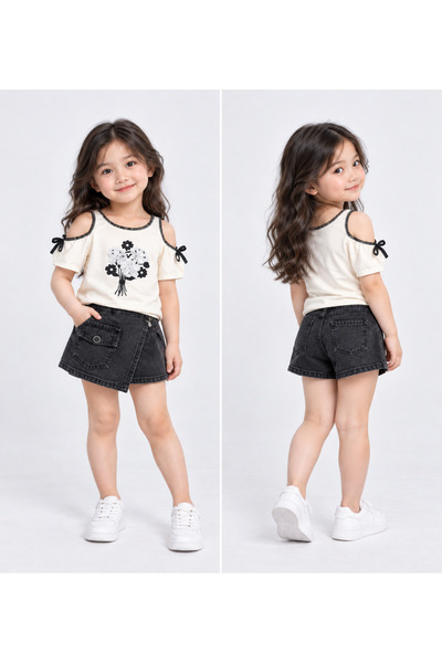 Trendline Girl's denim shorts and skirt set