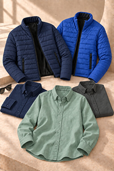 OTAKU 5-Piece Men's Combination Set – 2 Puffer Jackets with Stand Collar + 3 ...