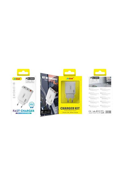 OEM Andowl Γρήγορος φορτιστής κινητού με καλώδιο 65W με Διπλή USB-C & USB-A Q...