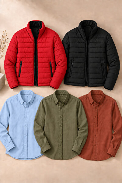YONEZ MODA Pachet de 5 combinații casual pentru bărbați – 2 jachete matlasate...