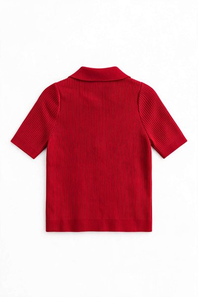 Sue Store Dark Red Zipper Detailed Knitwear Blouse