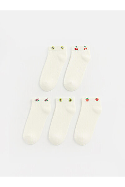 LC Waikiki Rmz Gi̇yi̇m Farkiyla Fruit Embroidered Women's Booties Socks 5-Pack