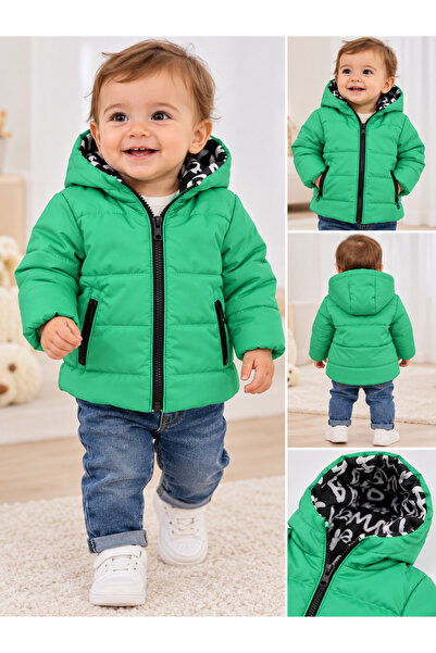 HELMİRA Baby Boy Hooded Inflatable Coat with Zipper and Flota Pocket