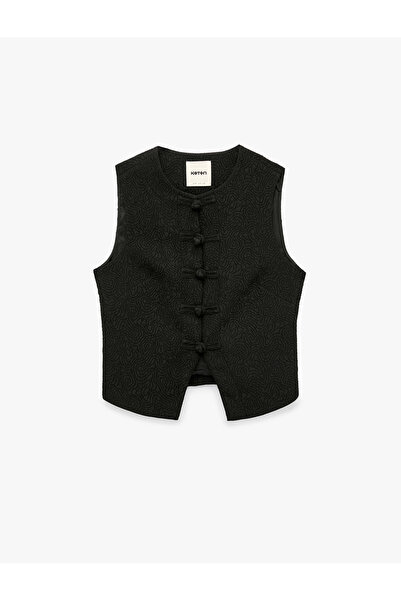 Koton Slim Fit Textured Crew Neck Vest with Decorative Buttons
