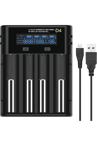 MIKUER شاحن بطارية 18650، شاحن ذكي عالمي بـ 4 فتحات مع شاشة LCD لبطاريات اللي...