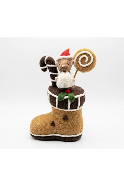 OEM Decorative Christmas felt figurine, Gingerbread Boot with Christmas mouse...