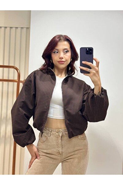 Butik Beyza Women's Checkered Bomber Jacket