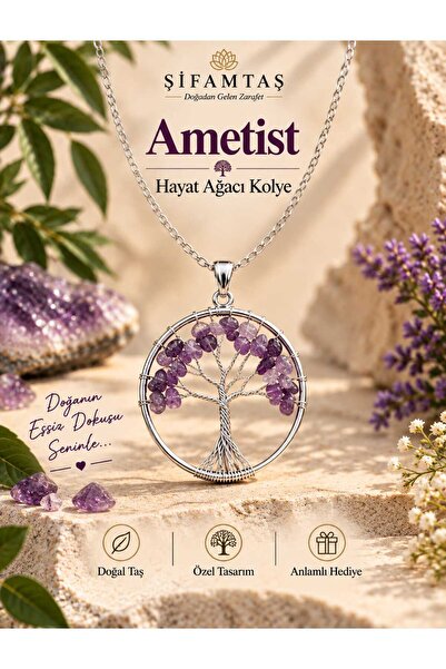 Ametis Doğal Taş Hayat Ağacı Kolye