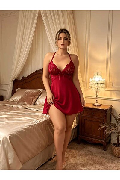 Yavili Plus Size Stylish Nightgown with Straps and Lace