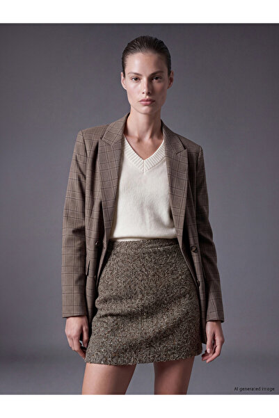 LC Waikiki Vizyon New Season Gray Waist Zippered Mini Tweed Skirt