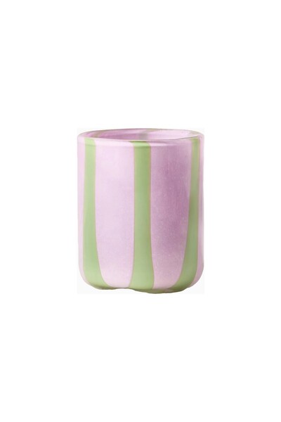 Anthropologie كوب عصير زجاجي مصنوع يدويًا بتصميم شريط ملون