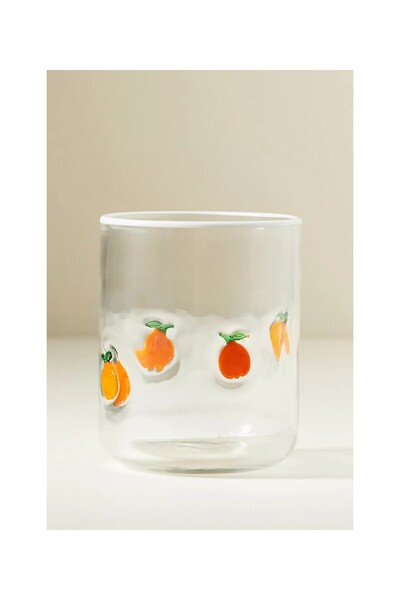 Anthropologie The Icon Food & Drink Handmade Bead Detailed Glass Cup - Orange