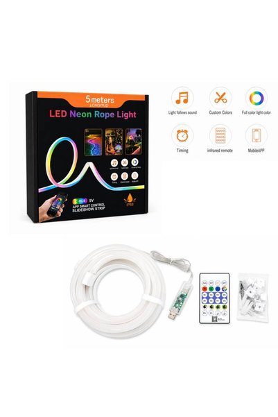 OEM Έξυπνη RGB LED Neon Rope Light 5 Μέτρων USB με Τηλεχειριστήριο, Εφαρμογή ...