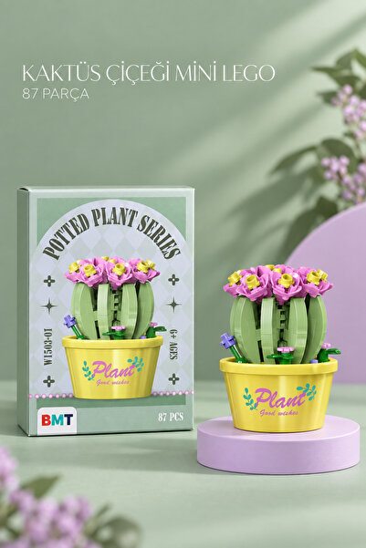 BMT TOYS Çiçekli Kaktüs Saksı Modeli Brıcks 3D Mini Blok Yapı Oyuncağı - 87 P...