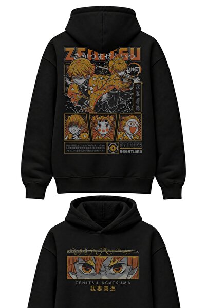 Fuddy Moda Hanorac anime unisex supradimensionat, cu glugă și imprimeu pe spa...