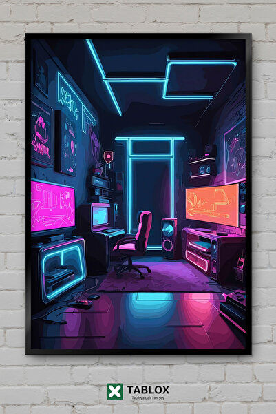 tablomaxtbx Igraonica za igre, soba, neonski poster, uokvirena dekorativna MD...