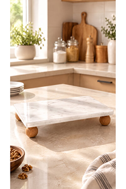 zezedesing Ahşap Top Ayaklı Gerçek Mermer Stand 23x12 cm – Yağdanlık, Sabunlu...