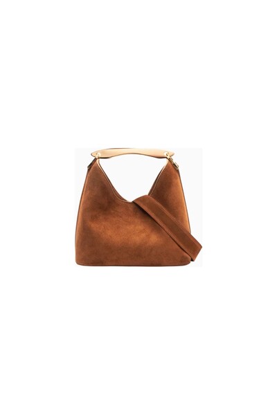 Elleme Medium Boomerang Cognac Suede Elegant and Luxurious Shoulder-Crossbody...