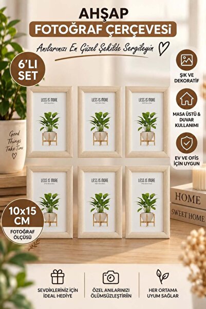 BRE HOME 6'lı Ahşap Çerçeve Seti 10x15 cm Fotoğraf Çerçevesi Dekoratif Masaüs...