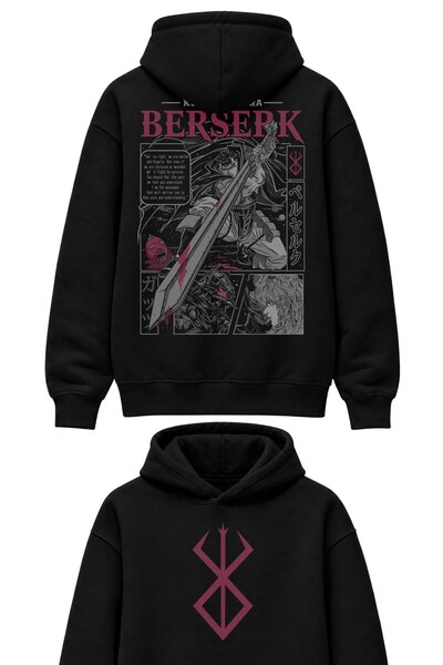Fuddy Moda Oversize Guts Back Printed Hooded Sweatshirt, Unisex Berserk Anime...