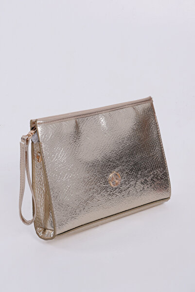 Yılan Desenli Gold Rengi Kadın Portföy & Clutch Çanta-VERA