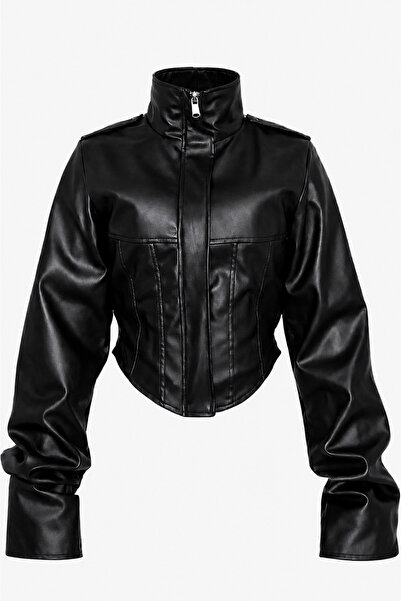 MyBella KORSE DETAY CROP DERİ CEKET