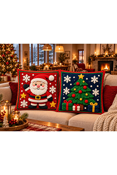 Sakallı Christmas Story Santa Claus Pine Tree Gift Snowflake Patterned Red Na...