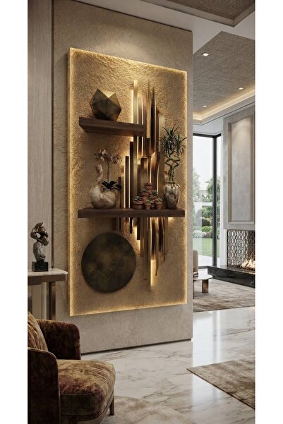 zeyrada Premium Özel Tasarım Modern 3D Efektli Dikey Çıtalı ve Raflı Kabartma...