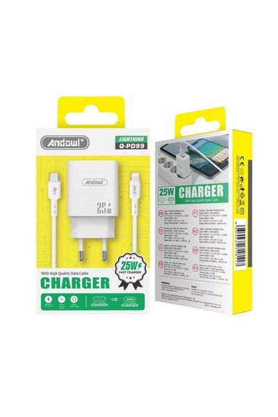 OEM Andowl Φορτιστής με καλώδιο Type-C σε Lightning & θύρα USB-A 25W Q-PD99 -...