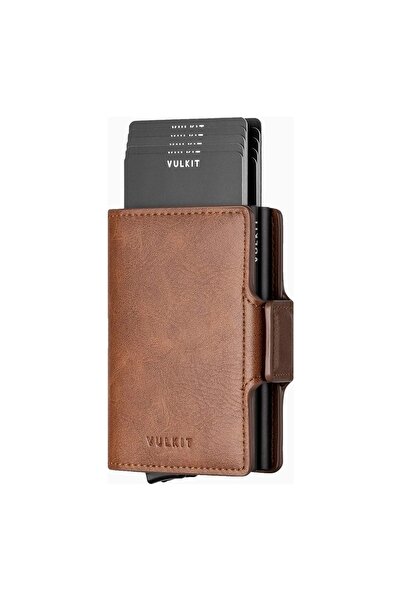 VULKIT Double Compartment Rfid Protected Leather Men's Card Holder Wallet
