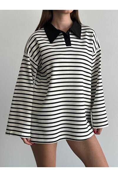 Makarina Women's Striped Tunic Tshirt Sweatshirt Suitable for Tesettüre