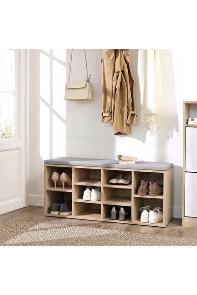 VASAGLE Pantofar cu scaun confortabil, culoare deschisă, LOFT
