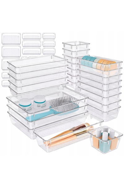 Edibazzar Set de 25 de organizatoare/cutii de depozitare pentru sertarul dula...