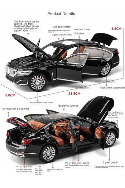 Pan i Pani Gadżet BMW 760Li SEDAN MODEL AUTO METALIC 1:24 CU SUNET ȘI LUMINĂ ...