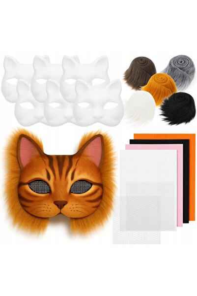 Korbi Set DIY de măști decorative din pâslă, stil Therian, 6 bucăți, Pisică Maro