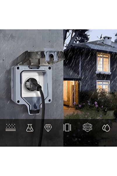 NO BRAND Priză electrică de exterior IP66, gri, rezistentă la intemperii, cu ...