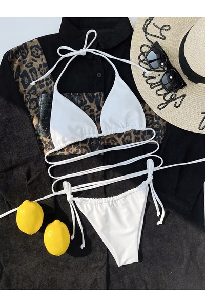 NO BRAND Costum de baie bikini, alb, din două piese, pentru plajă și plajări,...